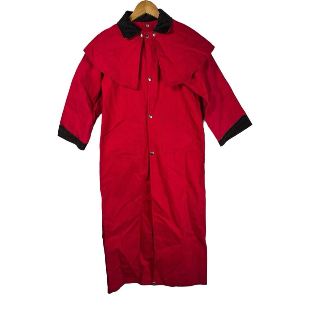 Sheyenne Red Rodeo Duster Coat Snap Button Corduroy Trim SZ 12 Western USA Made